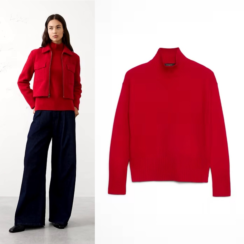 Banana Republic Red Chakra PERFECTLY SOFT TURTLENECK SWEATER Ribbed Cuffs NWT